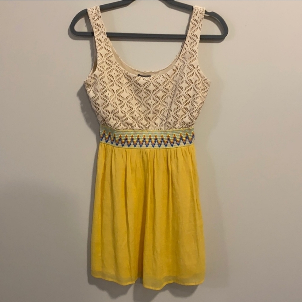 Lily Rose | Yellow and Cream Sleeveless Crochet Top Dress